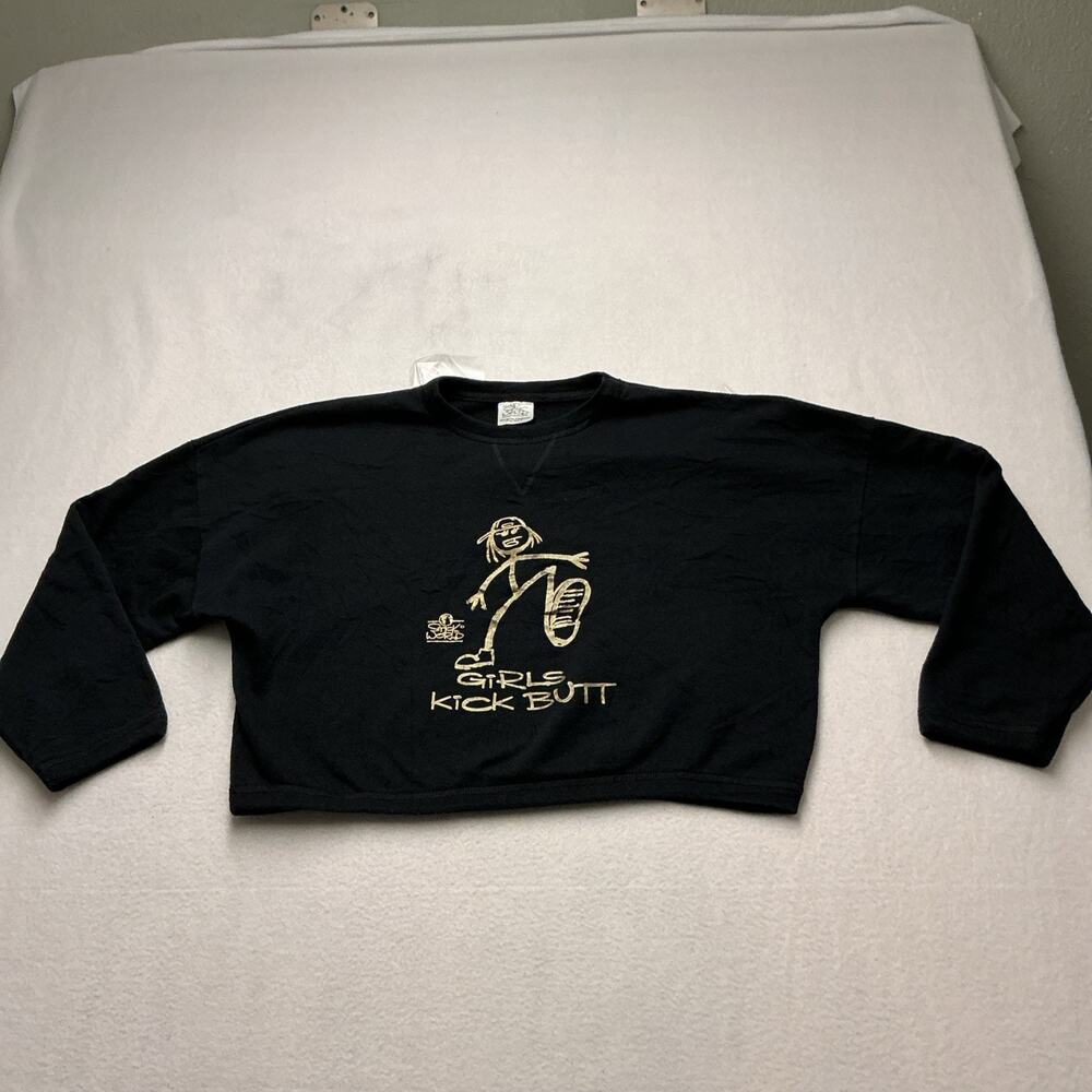 Stick World womens cropped oversized crewneck sweatshirt in black Sz L, 4277